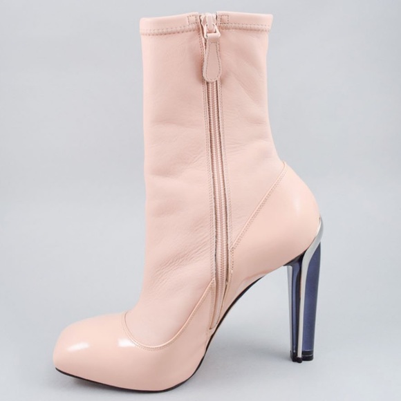 Alexander McQueen Blush Leather Plexi Heel Boots - Picture 1 of 3